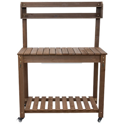 Banc de rempotage extérieur en bois à roulettes avec lavabo sec - brun - 39,25 po