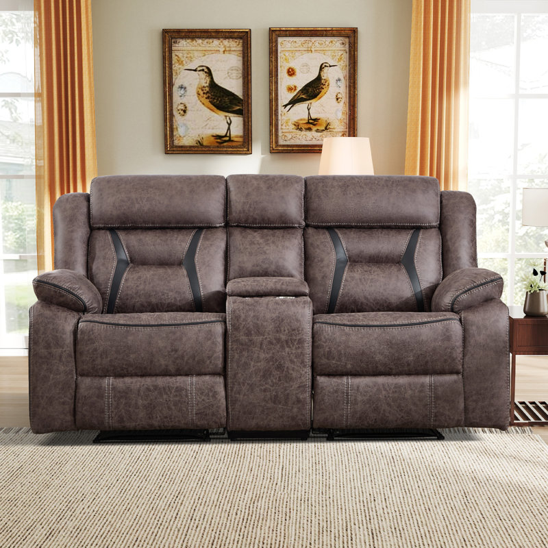 Fordwich 75.2" Wide Modern Soft Upholstered Multiple Cushion Manual Reclining Loveseat With Console, Gray