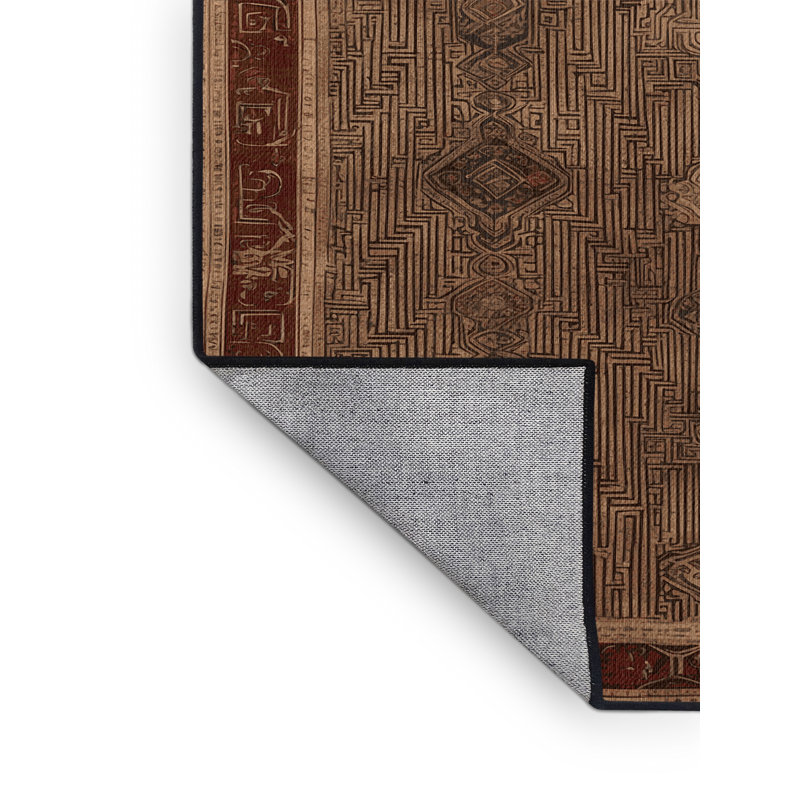 Tapis art déco brun lavable à la machine, Rond 5 pi
