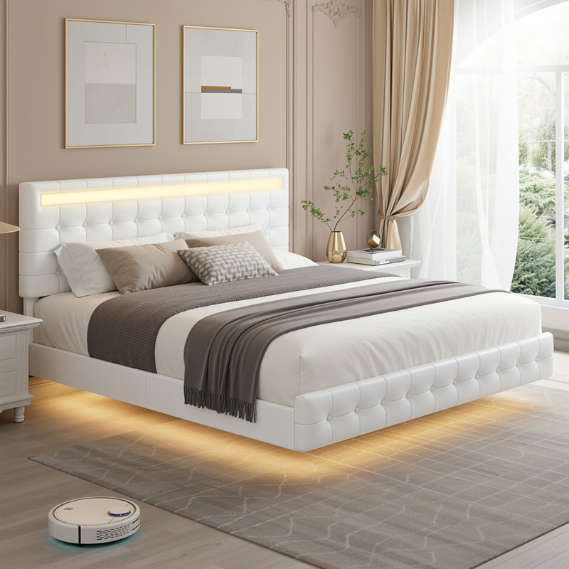 Lit plateforme standard Bocar, Blanc, Grand