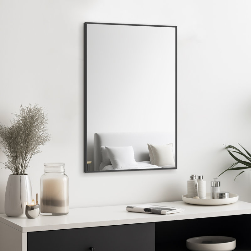 Elegant Aluminum Framed Rectangle Mirror for Bathroom,Bedroom, 30" x 20", Black