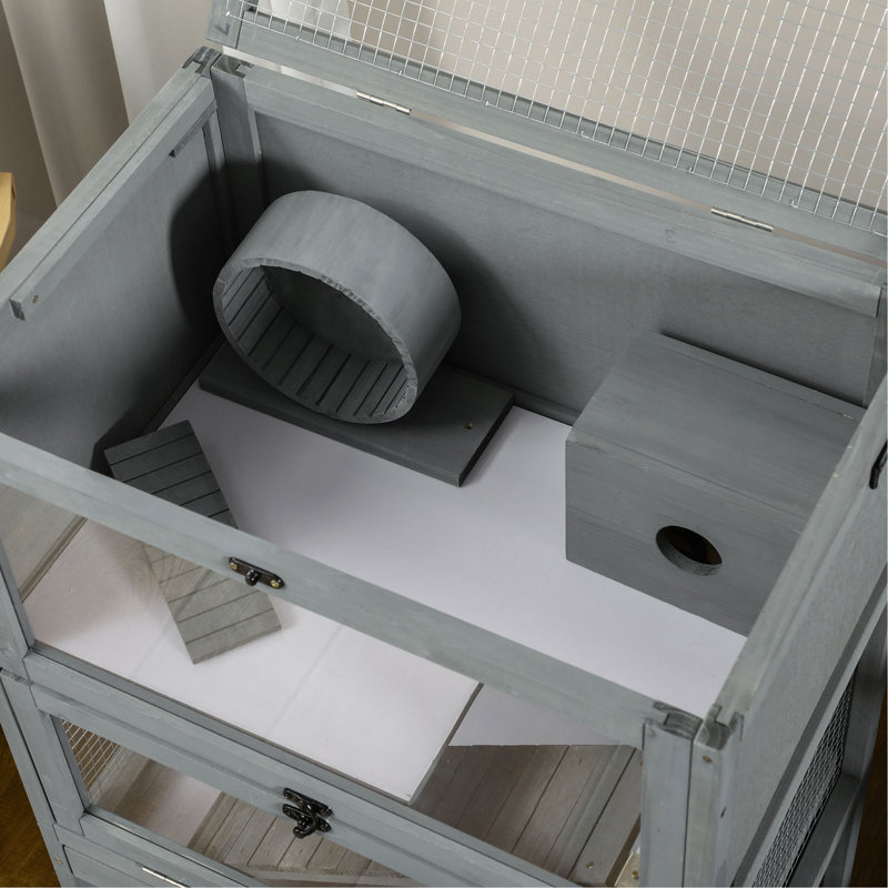 Cage à hamster en bois avec tablette de rangement Pawhut