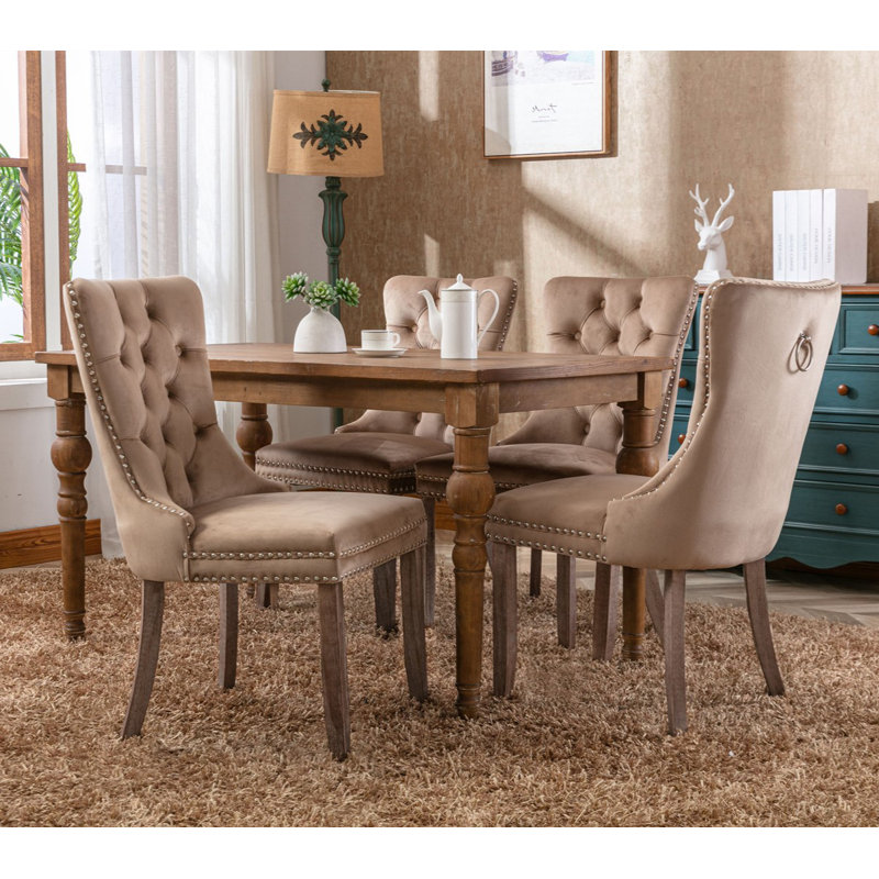 Delafield Lux Kitchen Dining Chairs, Brown, Set Of 6, Wood