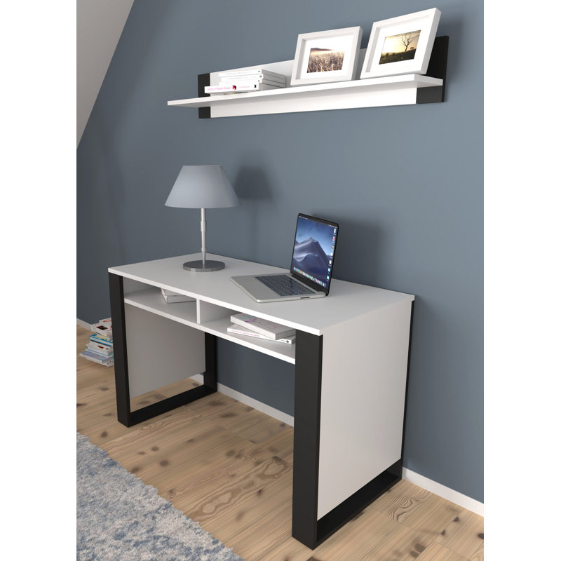 Nouran 120Cm W Rectangle Writing Desk, White/Black