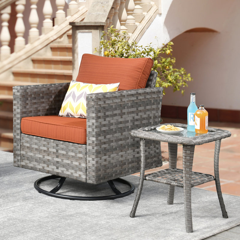 Bobia - Person Patio Conversation Set with Cushions, Orange Red