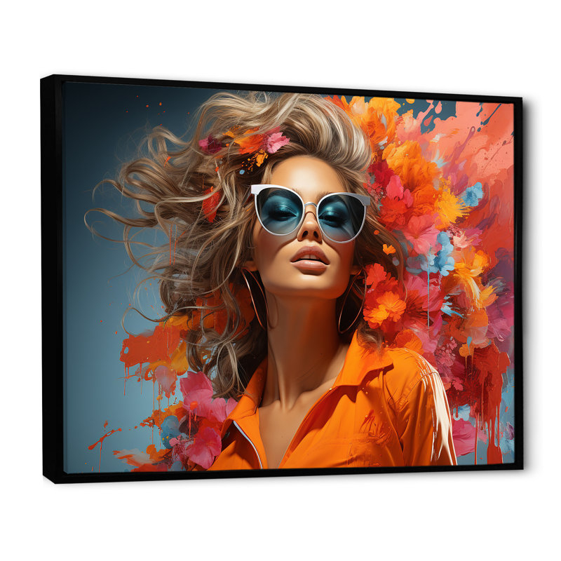 Tropica, lunettes de soleil mode Mid-Century I - Illustration de mode, art mural, Cadre flottant noir