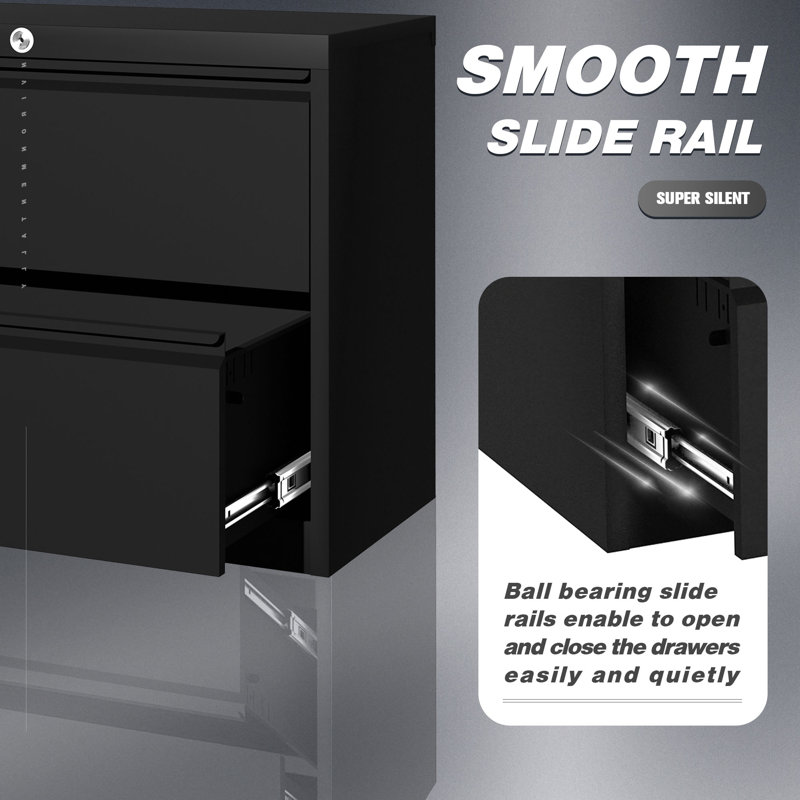Aobabo Black Locking 2 Drawer Steel Filing Cabinet
