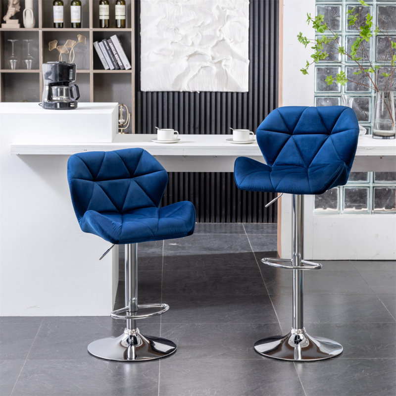 Tabouret de bar Breni Velvet Diamond, Bleu