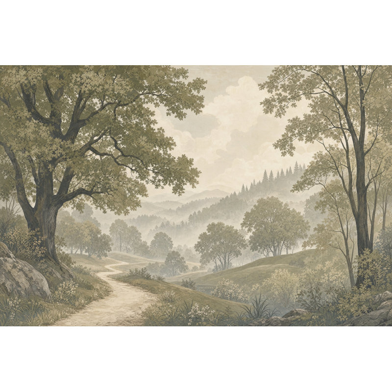 Papier peint Misty Forest Scenic Landscape, 160 po x 108 po, Peler et coller