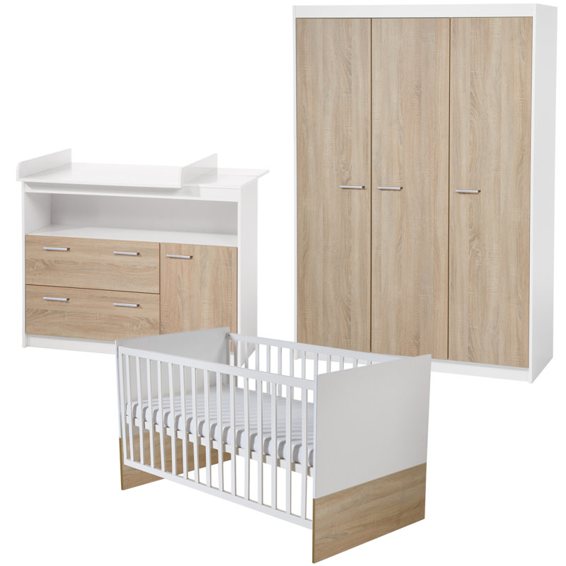 Gabriella Cot Bed 3-Piece Nursery Furniture Set, Wide (H 98cm x W 117cm x D 75cm)