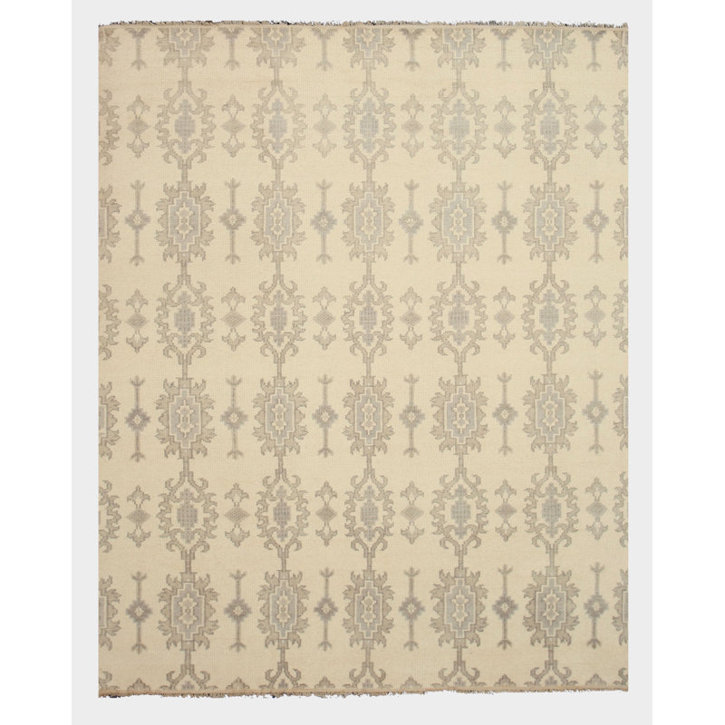 Tapis oriental en laine noué à la main beige / gris, Rectangle 9 pi x 12 pi