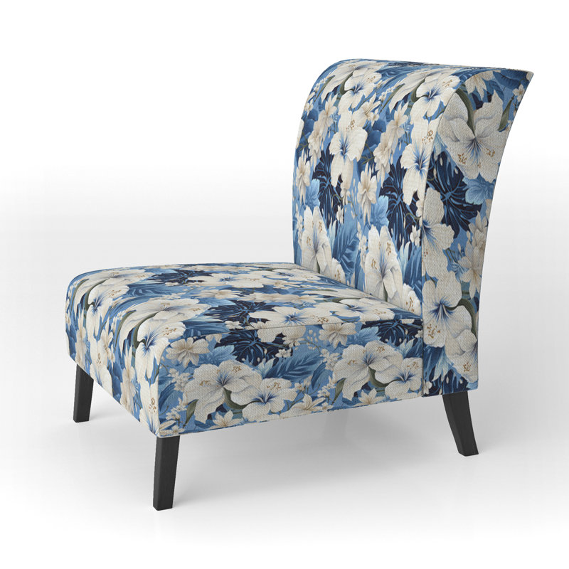 Fauteuil de chambre rembourré C, Motif d'oasis tropical azur V