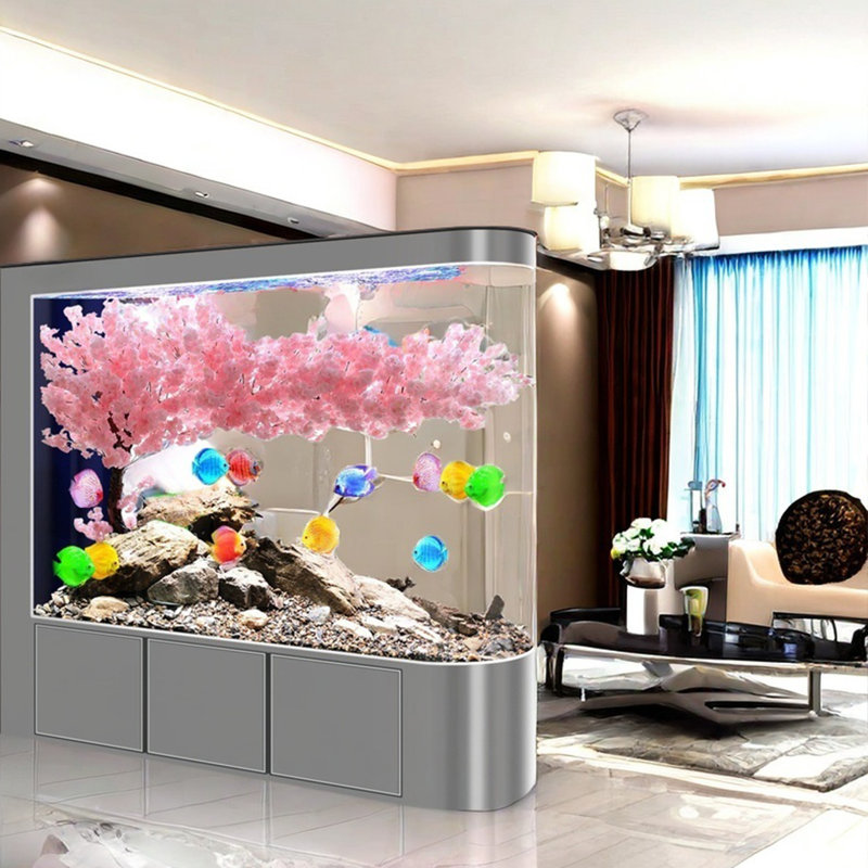 Aquarium moderne semi-circulaire Eco, Gris, H 58,2 po x l 47,2 po x P 15,7 po