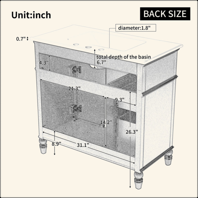 Meuble-lavabo 36 po avec lavabo, armoire de salle de bain noire avec tiroirs, structure solide et panneau de fibres à densité moyenne