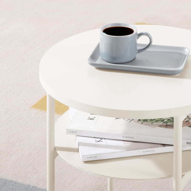 Aida Round End Table with Storage, Beige