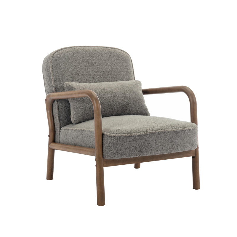Chaise d'appoint en sherpa Jenal avec structure en bois, Mélange de polyester gris