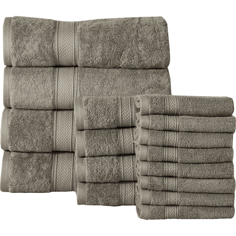 Ensemble de serviettes en coton à 100 % de 16 articles Joplyn, Platinum