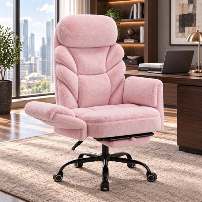 Big and Tall Executive Office Chair with Footrest, 500 lb Heavy Duty  Fleece Desk Chair with 5-Position Adjustable Armrests, 90°-135° Recline, Wide Seat & Wheels