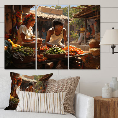 «African Vibrant Market I» sur toile, reproduction de 3 pièces