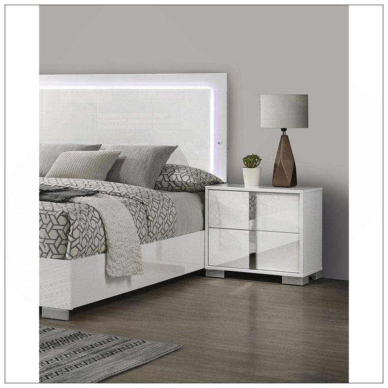 Table de chevet moderne 1pc avec pieds chromés, Blanc