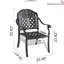 Ensemble de 4 chaises de jardin en aluminium moulé, structure noire, coussins rouges, motifs pétales raffinés, revêtement, assise confortable, empilables pour plus de commodité, résistantes aux intempéries et aux UV, en nylon PA66 antidérapant.