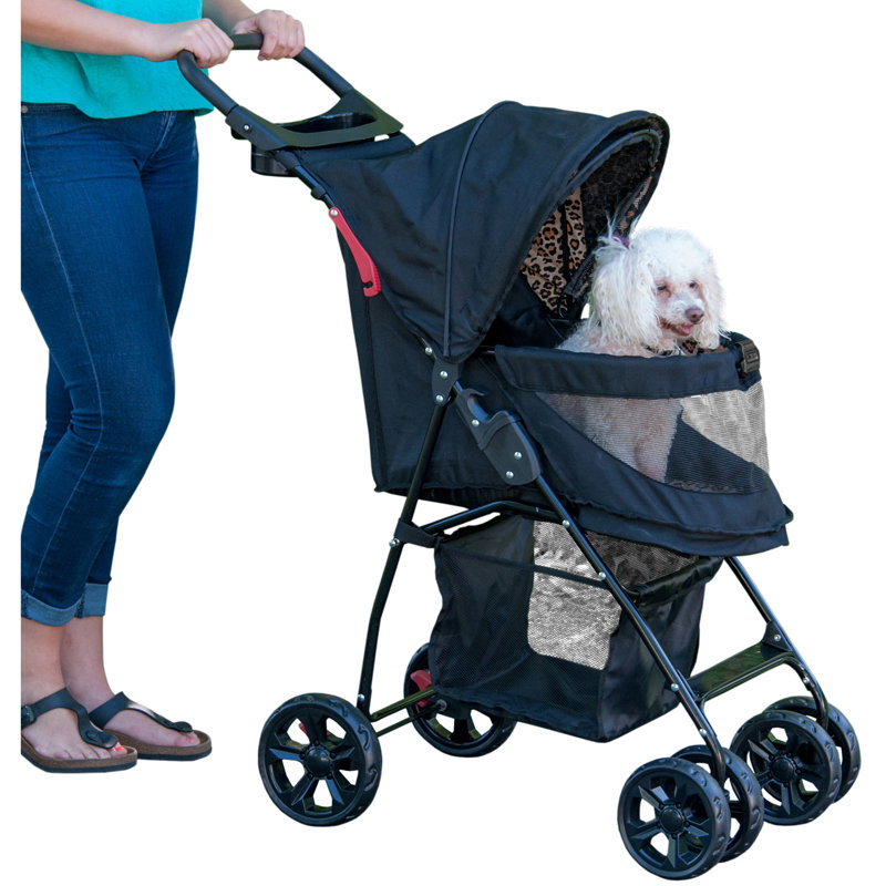 Black Foldable Pet Stroller with Panoramic Window