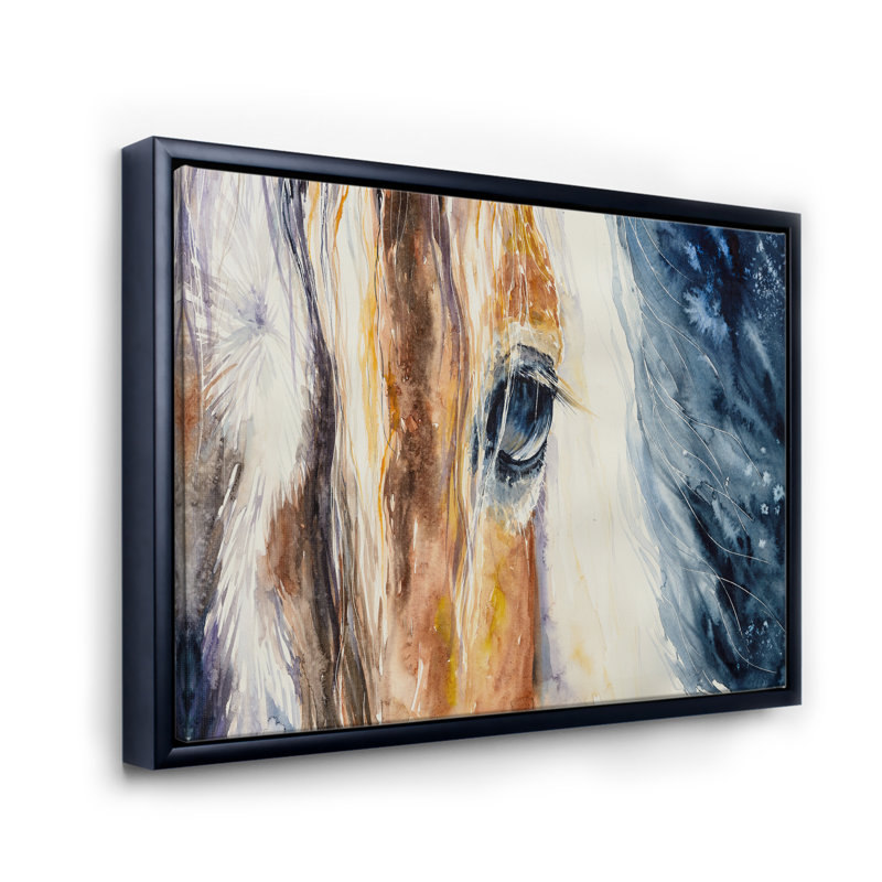 Gros plan sur un magnifique œil de cheval I - peinture sur toile, H 30 po x l 40 po x p 1 po, Toile avec cadre noir