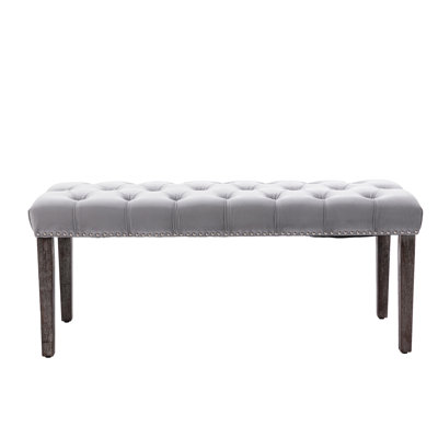 Velvet Dining Bench In Gray, Upholstered For Hallway And Living Room, Comfortable Seating With Plastic - Shackled Legs, 44.5" L X 16.75" W , Gray Room Garage, Footrest, 19.17" H