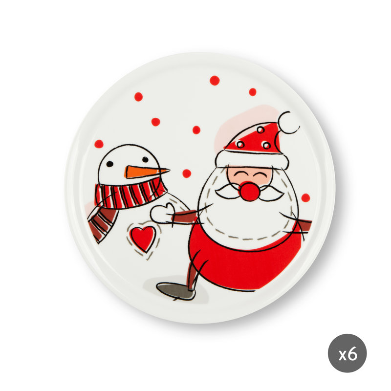Snowman 31cm Porcelain Commercial Dishwasher Safe Salad or Dessert Plate, Set of 6