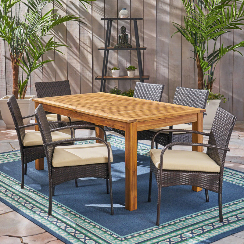 Muir 6 - Person Acacia Patio Dining Set with Extendable Rectangular Table
