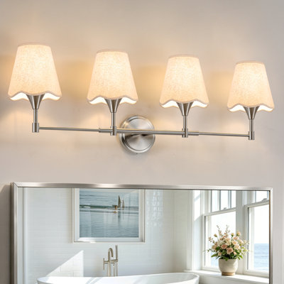 Luminaire de salle de bain à intensité variable 4 lumières 35 "avec abat-jour en lin