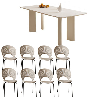White Glossy Rock Board Dining Table