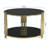 Modern Mirror Coffee Table, Asymmetrical Metal, Circular Metal Drum Base, Finish & Lower Shelf