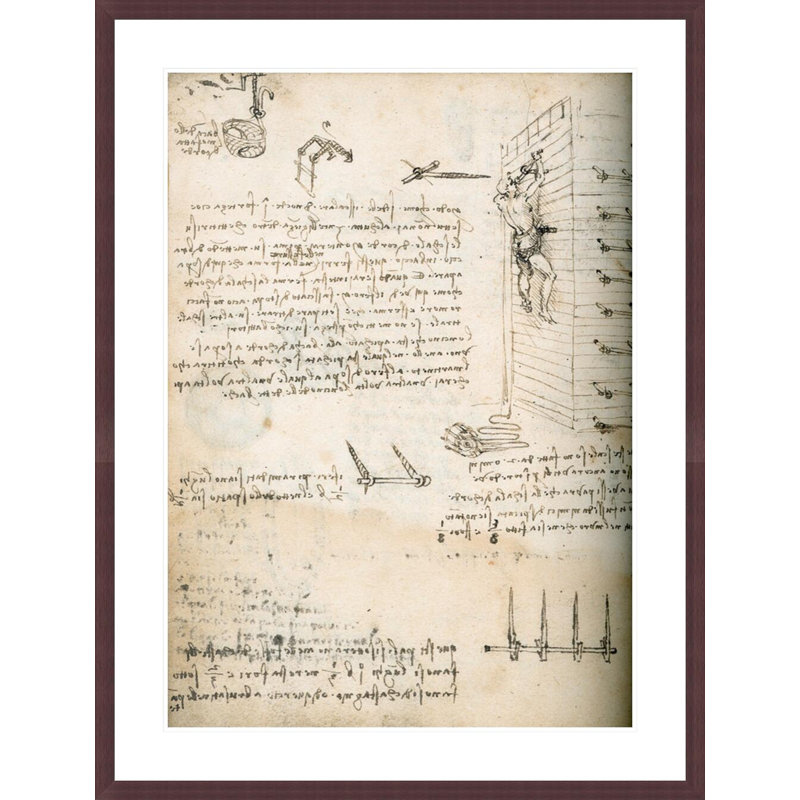 Notebook drawing of grappling hooks by Leonardo da Vinci -Framed Giclee Print, H 41,5 po x l 31,59 po
