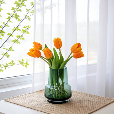 Vase en verre, vase floral moderne à large ouverture pour la maison (vert)