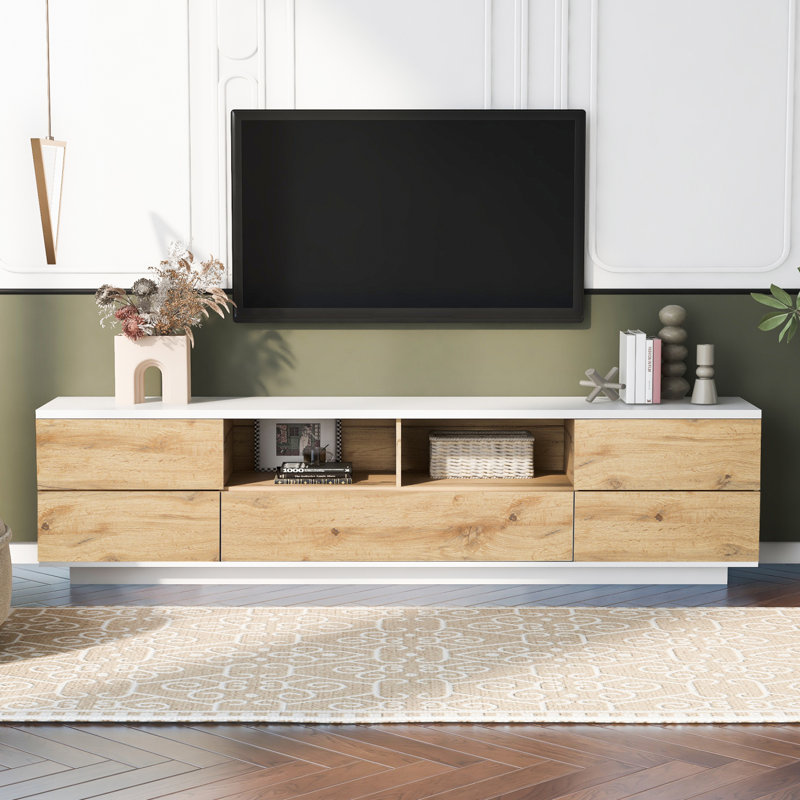 Meuble télé moderne pour téléviseur de 80 pouces avec rangement multifonctionnel pour le salon, Blanc