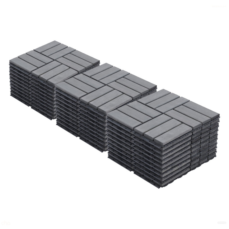30 tuiles de terrasse à motif à rayures imbriquées, plancher carré en bois franc d'acacia gris clair 12 po x 12 po pour patio, banc, bord de piscine, ...