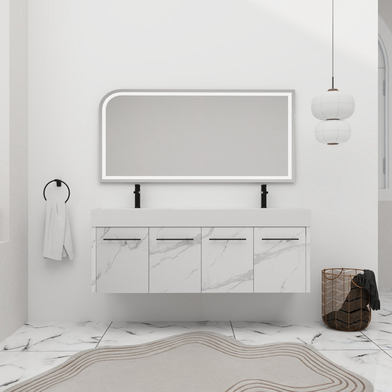 Meuble-lavabo double 60 po avec plateau en résine