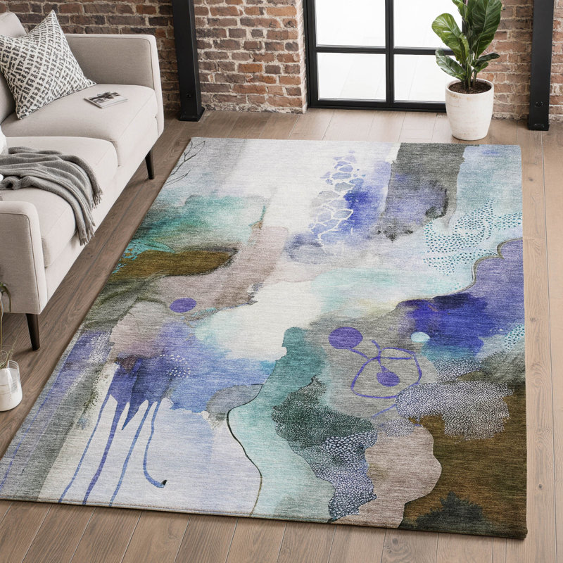 Tapis abstrait lavable à la machine de qualité supérieure Mayfield AMF2019, Moka, 9 pi x 12 pi