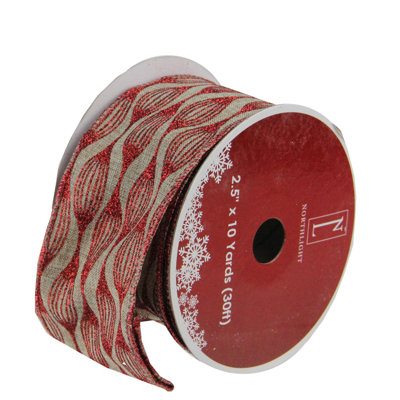 Club Red and Beige Christmas Wired Craft Ribbons 2.5" x 120 Yards