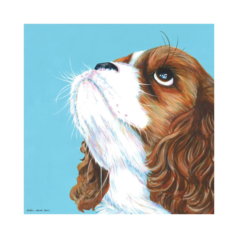 King Charles Cavalier On Aqua, Square by Kirstin Wood - Painting on Canvas, 93.98 cm H x 93.98 cm W x 1.91 cm D