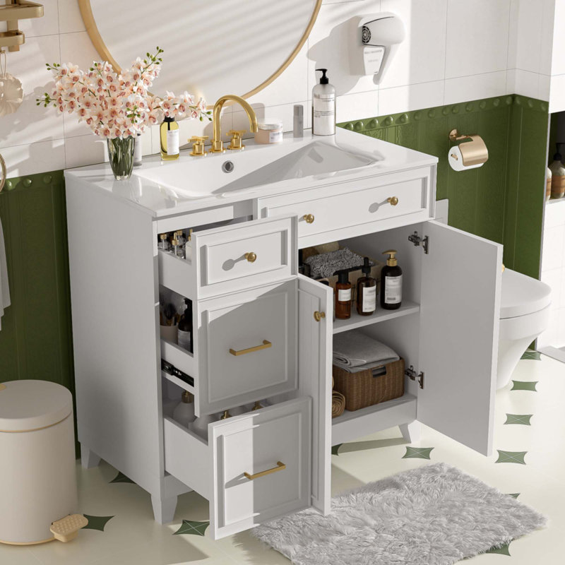 Meuble-lavabo 36 po avec lavabo en céramique, Blanc