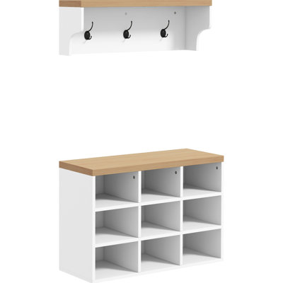 21 Hall Tree And Shoe Bench , 9 Pair Storage For Modern Bedroom, Entryway, Hallway Decor, White Color, Space Feature, Display Area, Assembly Required Coat Rack