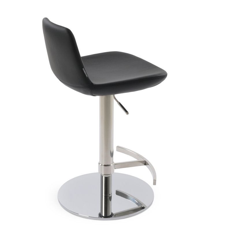 Pera Swivel Adjustable Height Bar Stool, Chrome, Black Faux Leather