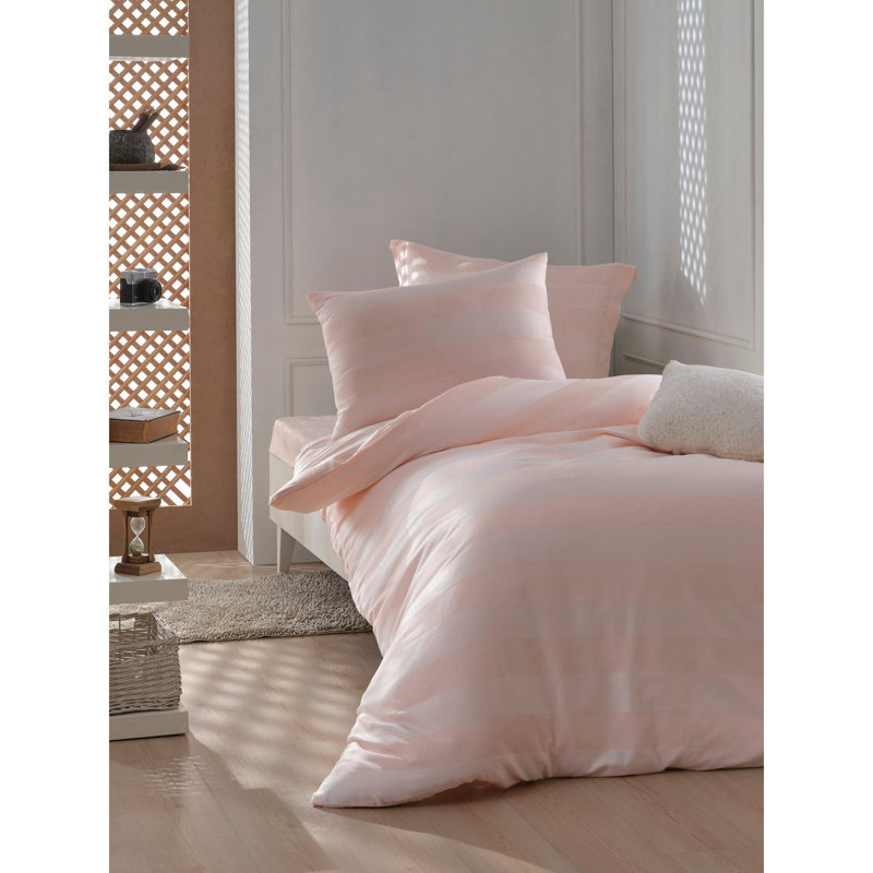 Ensemble de housse de couette, Courtepointe simple + 1 taie d'oreiller standard, Rose rayé 1