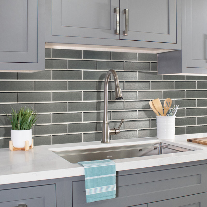 2X8 Subway Glass Mosaic Tile, Pewter