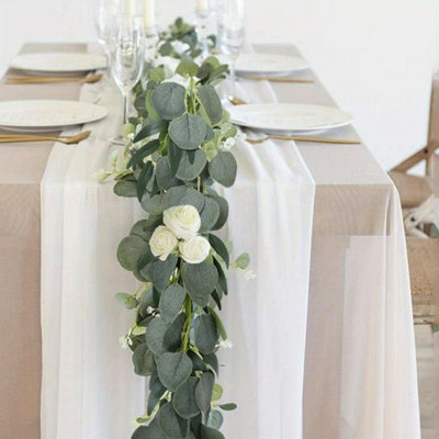 6.5ft Artificial Eucalyptus Garland With Willow Vines, Spring Greenery Garland Fake Silver Dollar Eucalyptus Vines For Centerpieces Table Runner Wedding Arch Home Bridal Baby Shower Decor