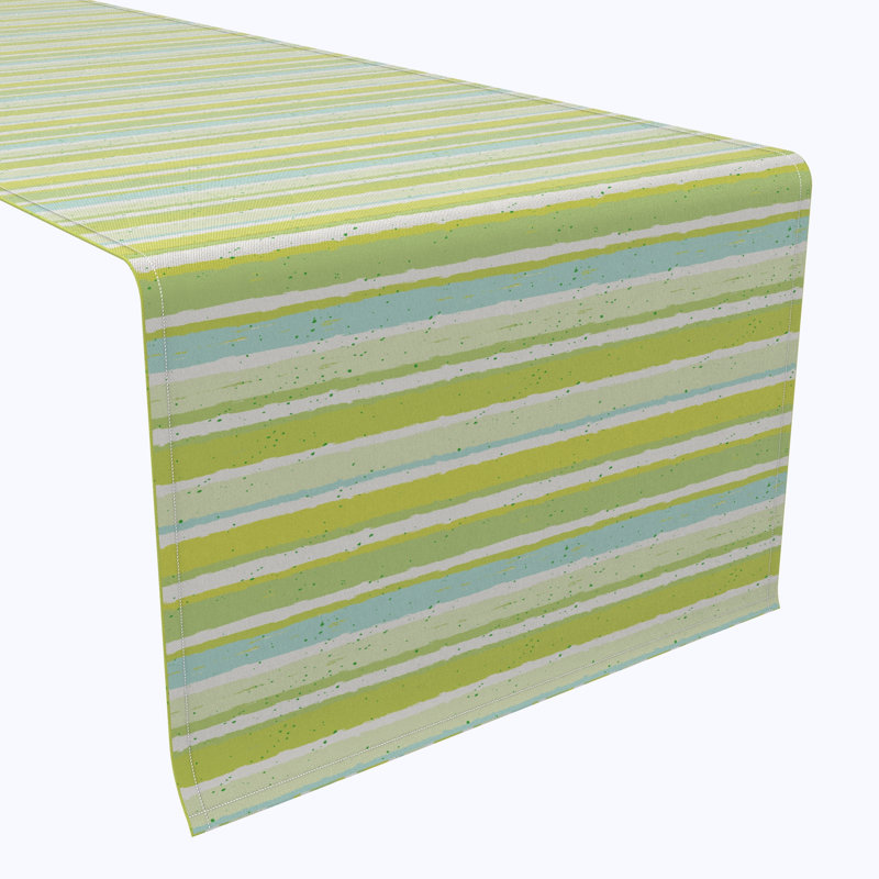 Table Runner, 100% Cotton, 16X108", Green Stripes & Ink Splatter, 90" L x 16" W