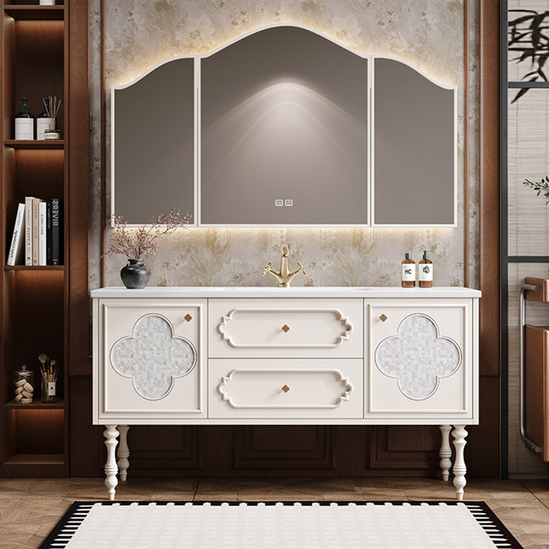 Armoire de salle de bain tendance au sol, H 33,46 po x l 47,24 po x P 21,65 po, Blanc cassé