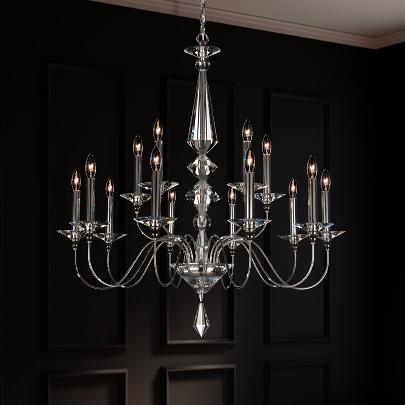 Jasmine 15 - Light Glass Chandelier, Silver, Optic Clear